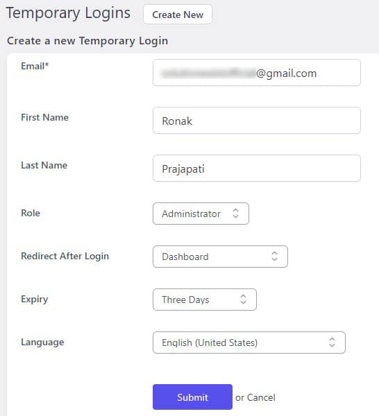 WordPress temporary admin access