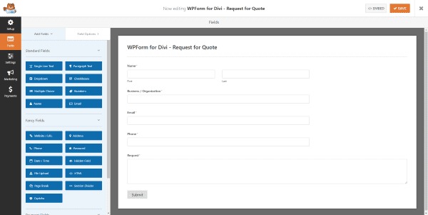 Fields option in wpforms