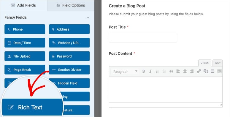 WPForms Premium rich field